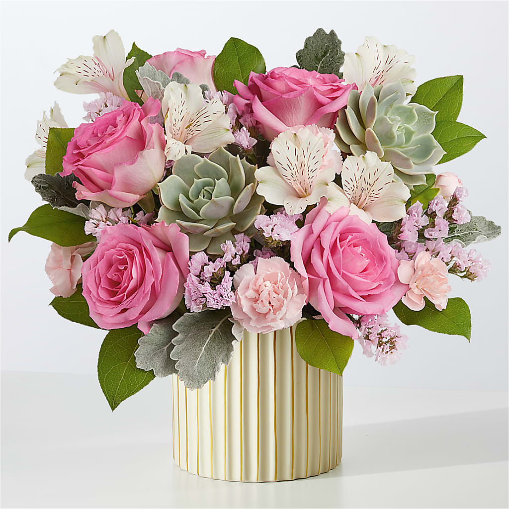 Dusty Rose Bouquet with Ivory Vase – Coach House Floral Inc, Canal Fulton OH