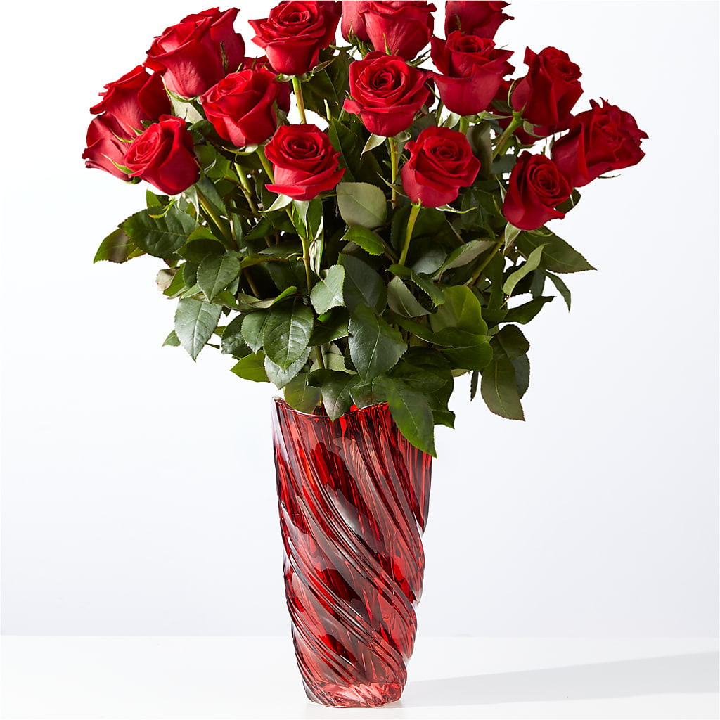 Classic Love Red Rose Bouquet with Luxe Swirl Vase – Coach House Floral Inc, Canal Fulton OH